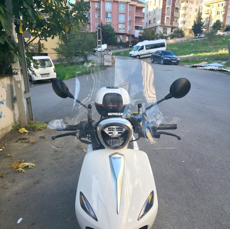 MOTOCAM Rks Letbe LB 125 Ön Cam 2023-2026 Model 45cm Şeffaf Renkli 4mm Elcikli APARATSIZ