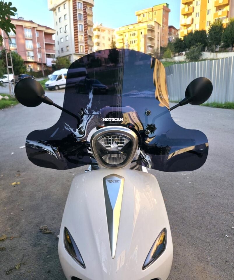 MOTOCAM Rks Neon 125 Ön Cam 2023-2026 Model 45cm Siyah Renkli 4mm Elcikli APARATSIZ