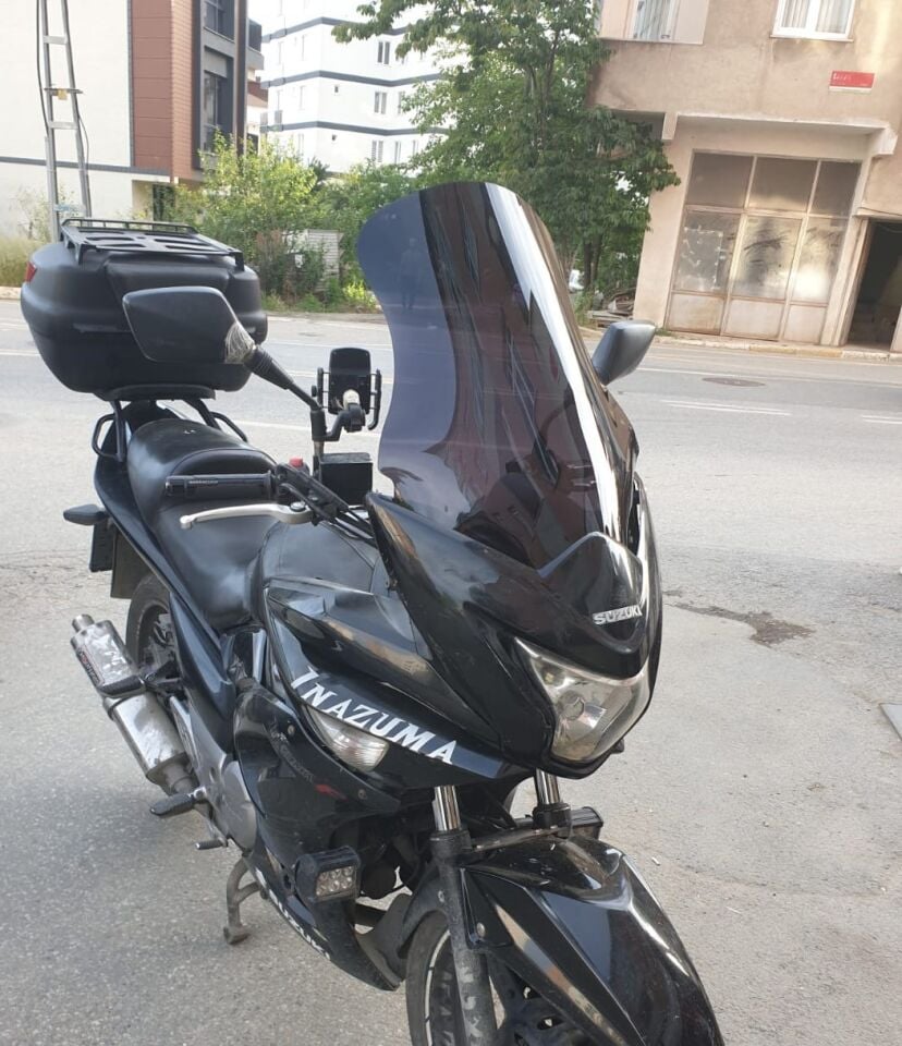 MOTOCAM Suzuki İnazuma GW 250F Ön Cam 2012-2017 Model 50cm Siyah Renkli 4mm
