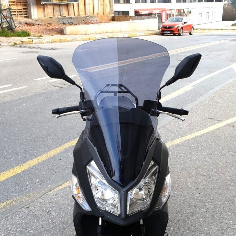 MOTOCAM SYM JET 14 200 Ön Cam 2017-2026 Model 65cm Füme Renkli 4mm UZUN