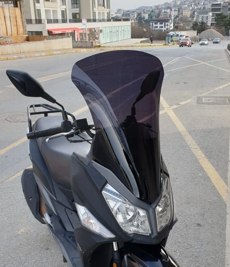 MOTOCAM SYM JET 14 200 Ön Cam 2017-2026 Model 65cm Siyah Renkli 4mm UZUN