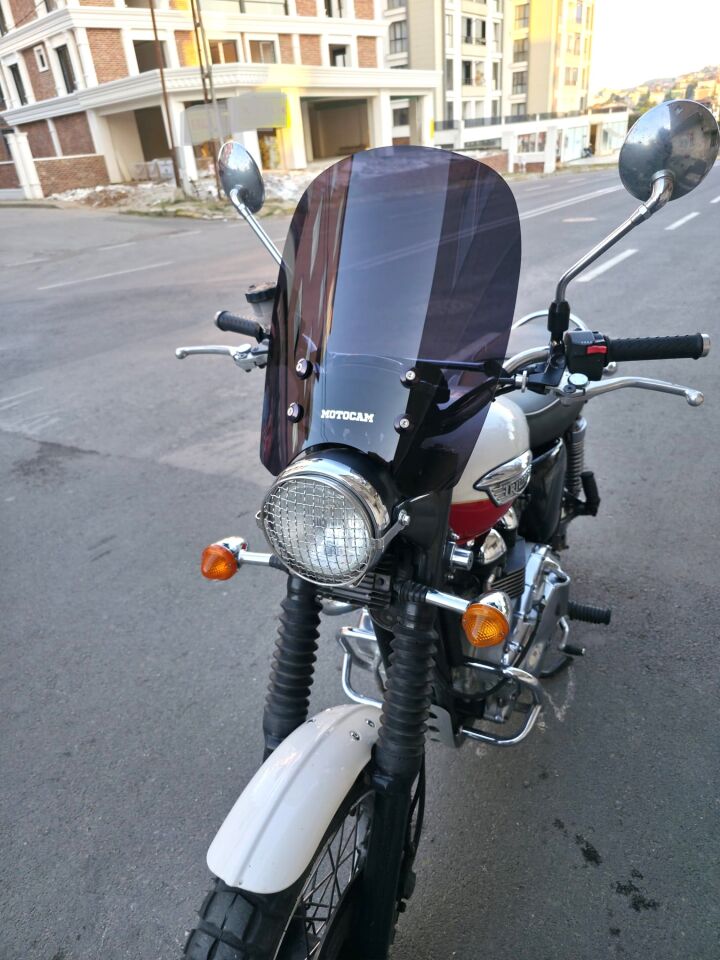MOTOCAM Trıumph Scrambler 900 Ön Cam 2005-2025-2026 Model 45cm Siyah Renkli 4mm