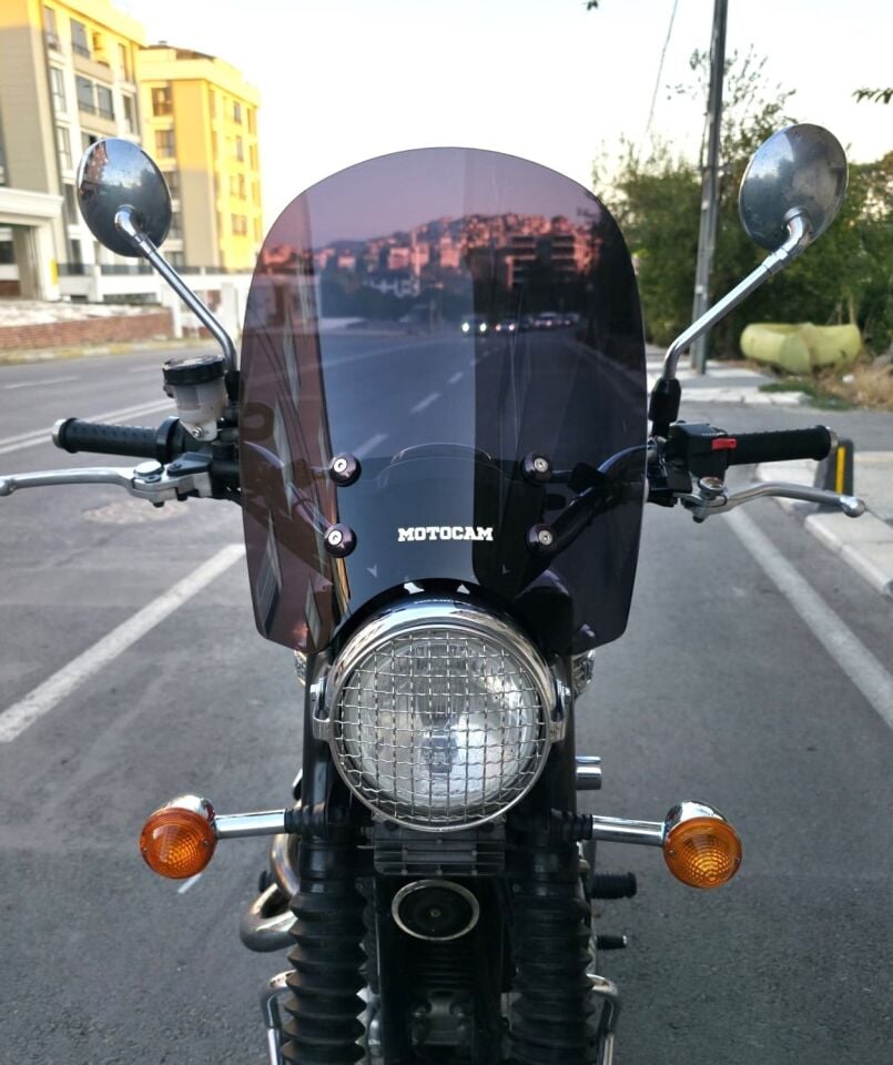 MOTOCAM Trıumph Scrambler 900 Ön Cam 2005-2025-2026 Model 45cm Siyah Renkli 4mm