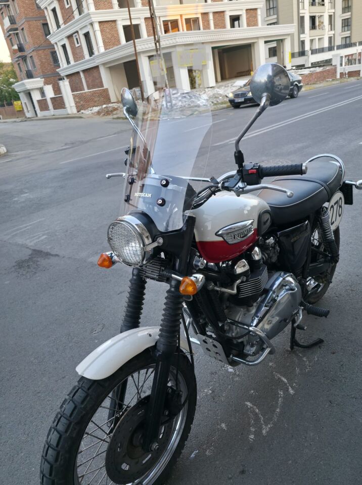 MOTOCAM Trıumph Scrambler 900 Ön Cam 2005-2025-2026 Model 45cm Şeffaf Renkli 4mm