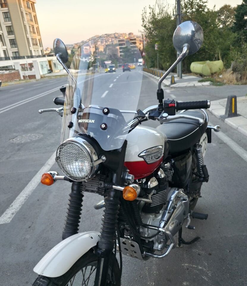 MOTOCAM Trıumph Scrambler 900 Ön Cam 2005-2025-2026 Model 45cm Şeffaf Renkli 4mm