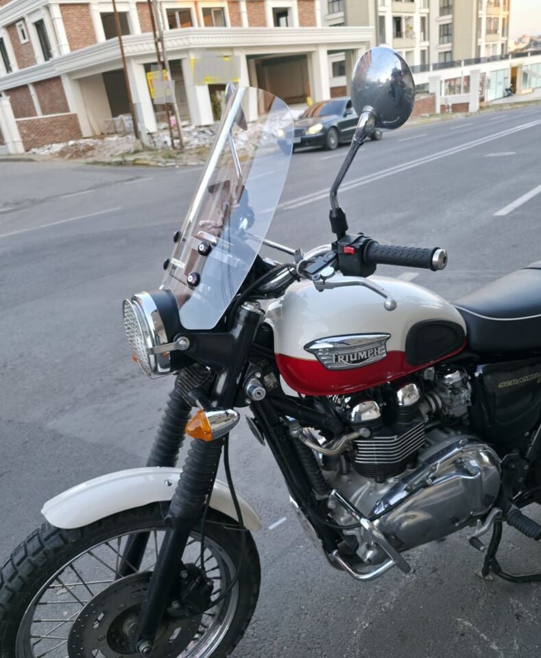 MOTOCAM Trıumph Scrambler 900 Ön Cam 2005-2025-2026 Model 45cm Şeffaf Renkli 4mm
